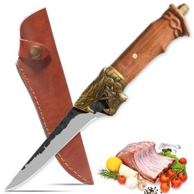 Qulajoy Boning Knife - Hand Forged Camping Knife 7Cr17MOV Blade - Dragon Head Handle And Leather Sheath - Unique Dragon Style - Viking Knife For